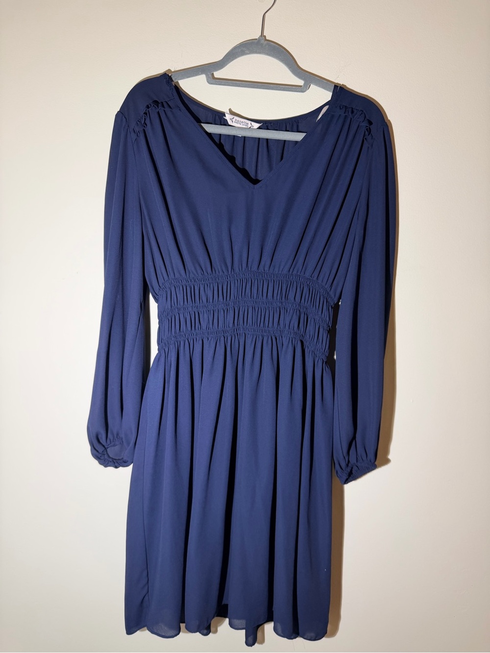 Nanette Lepore Navy Long-Sleeve Smocked Waist Dress
